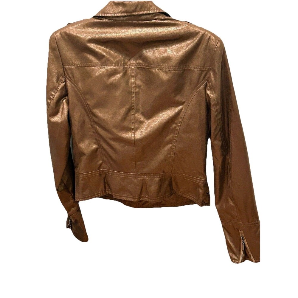 Bisou Bisou Women’s Brown Faux Leather Full Zip Moto Cropped Jacket Size L - Picture 2 of 3